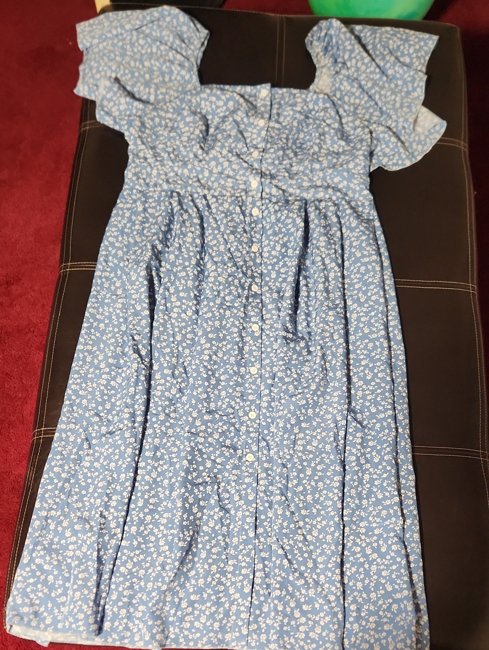 SHEIN Blue Floral Button-Front Smocked Midi Dress